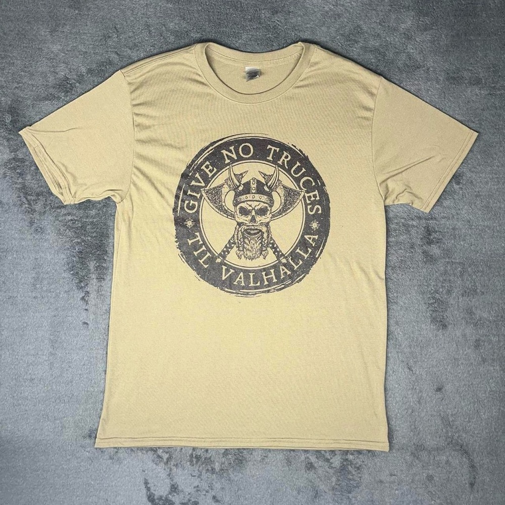 Give No Truces ’Til Valhalla Statement Skull Viking Streetwear Edgy Graphic Tee